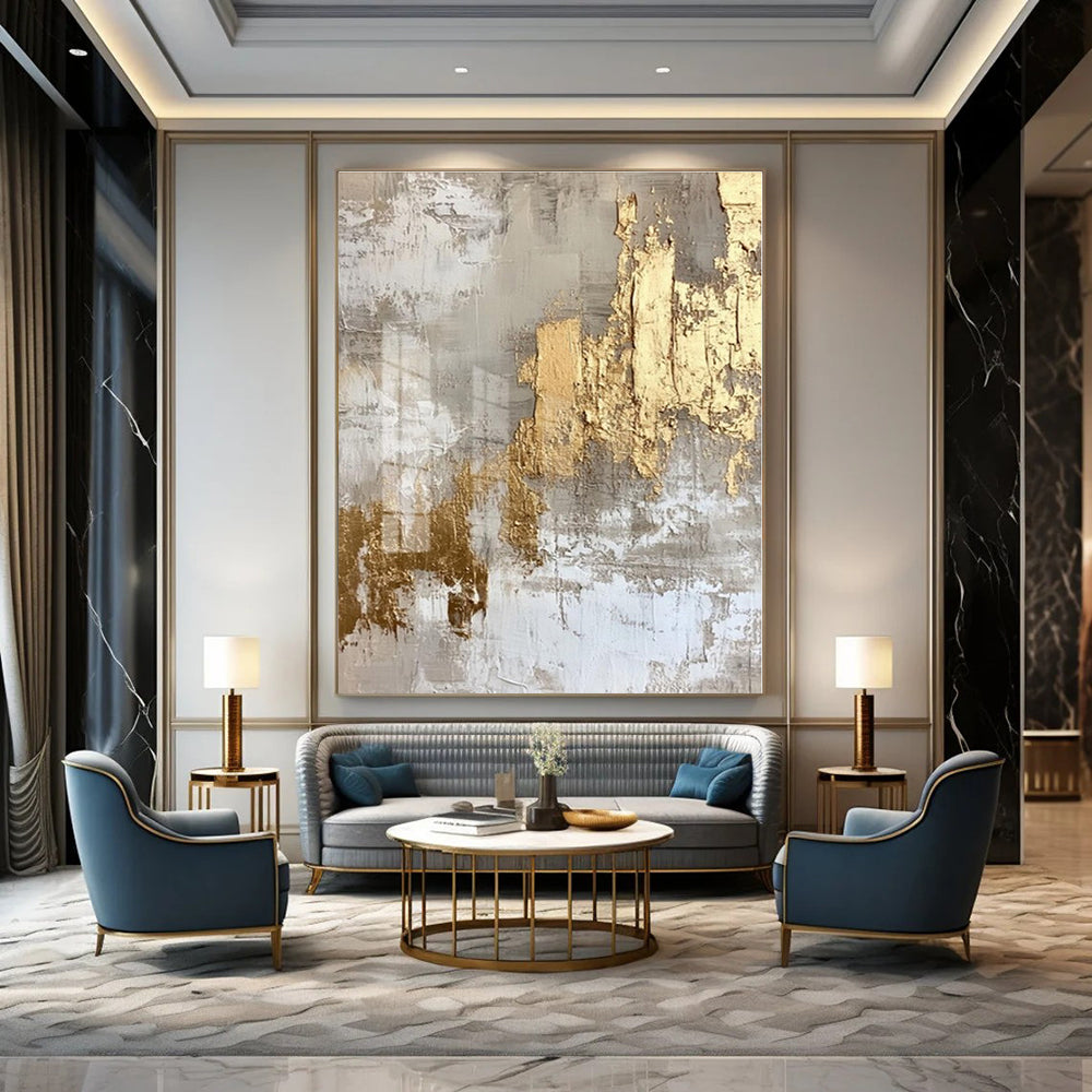 Grey - Gold Textured Abstract - Abstract Impasto Acrylic CT1275