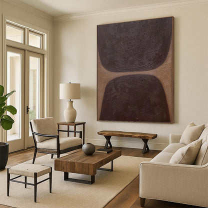 “Chocolate Textures” - Dark Brown & Tan Minimalist Shapes Painting On Canvas DKH1169
