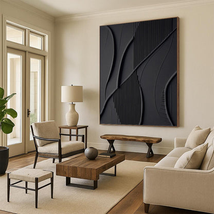 Black, Textured Abstract Forms - Abstract Painting On Canvas DKH1465