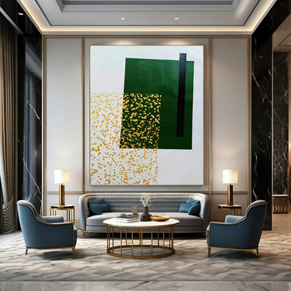 Green, Black & Gold Specks - Abstract Minimalist Acrylic On Canvas CT1328