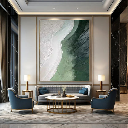 “Textured Green - White Abstract” ，Abstract Textured Acrylic Painting CT0938