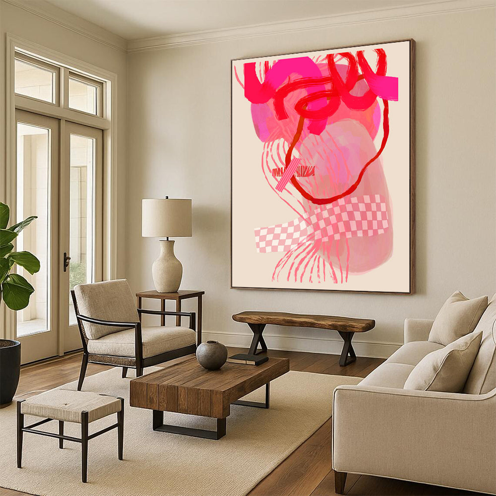 “Pink and Red Abstract Forms” - Modern Abstract Painting CT2000