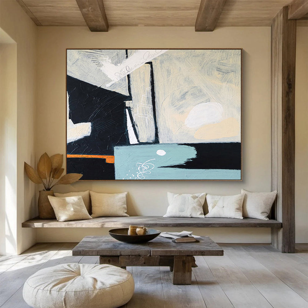 “Black - White Minimalist Abstraction” Abstract Oil Painting On Canvas DKH546