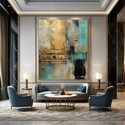 Teal - Gold Textured Abstract - Abstract Impasto Acrylic CT1281