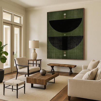 Green Geometric Semi - Circles and Dots - Geometric Abstract Painting On Canvas DKH1380