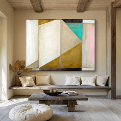 Geometric Shapes in Gold and Pastels Painting On Canvas DKH283