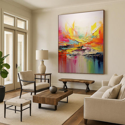 “Explosive Color Bursts, Dynamic Abstract Shapes” - “Color Eruption”，Abstract Acrylic Painting CT0695