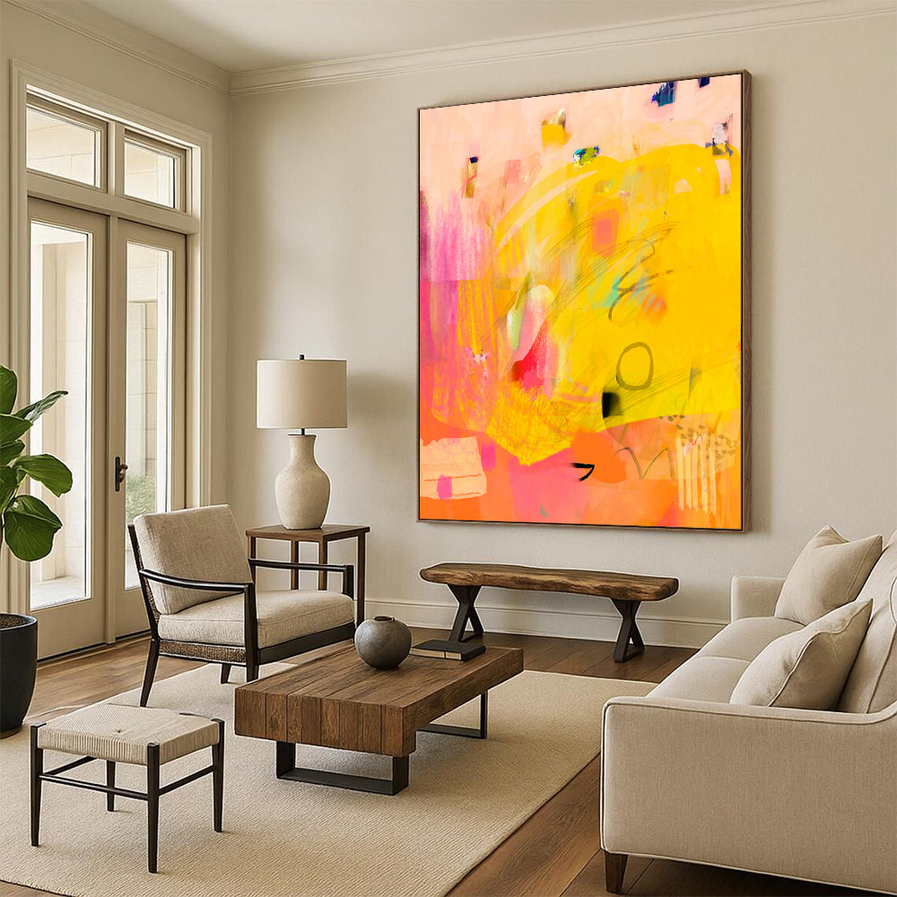 “Yellow - Pink Abstract Fusion” - Soft Abstract Art CT2005