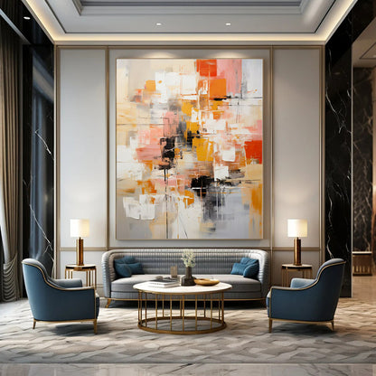 Orange - Pink Abstract Composition - Abstract Geometric Acrylic Painting CT1391