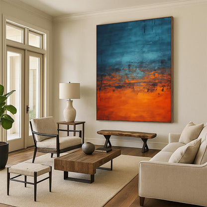 “Blue - Orange Drip Repeat” - Abstract Expressionist Art CT1947