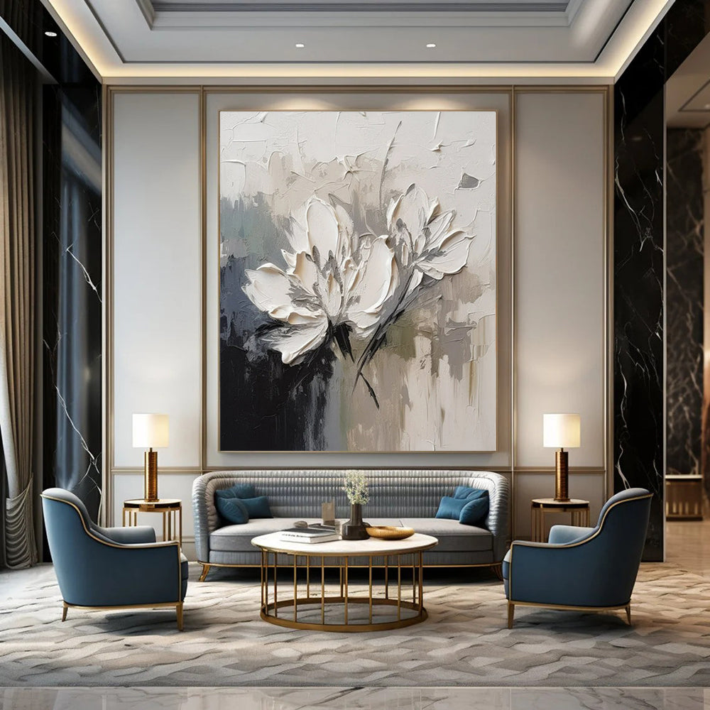 Textured White Flowers - Impasto Floral Oil On Canvas CT1342