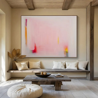 “Minimalist Soft Pink Abstract - Subtle Color Accents” Painting On Canvas DKH024