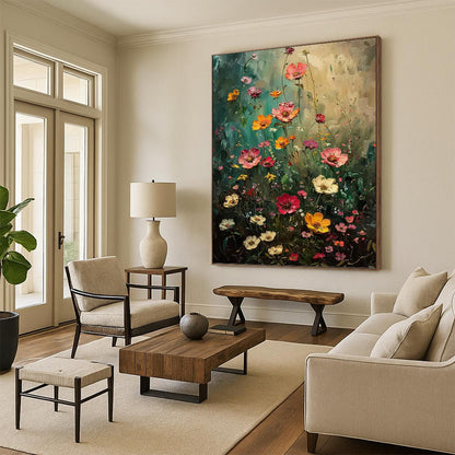 “Wildflower Symphony” - Colorful Floral Field Impasto Painting On Canvas DKH1554