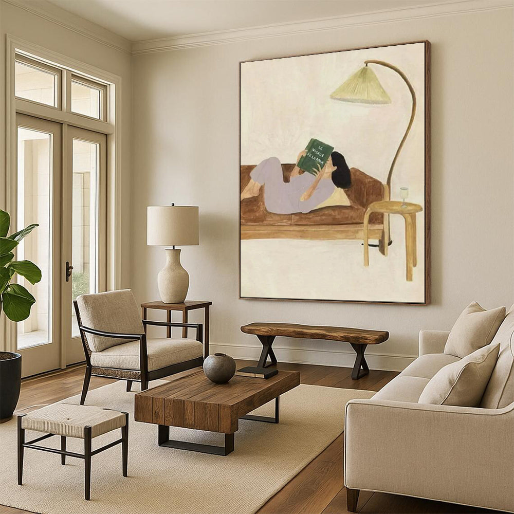 “Cozy Reading Nook” – Figurative Watercolor Painting On Canvas CT2107