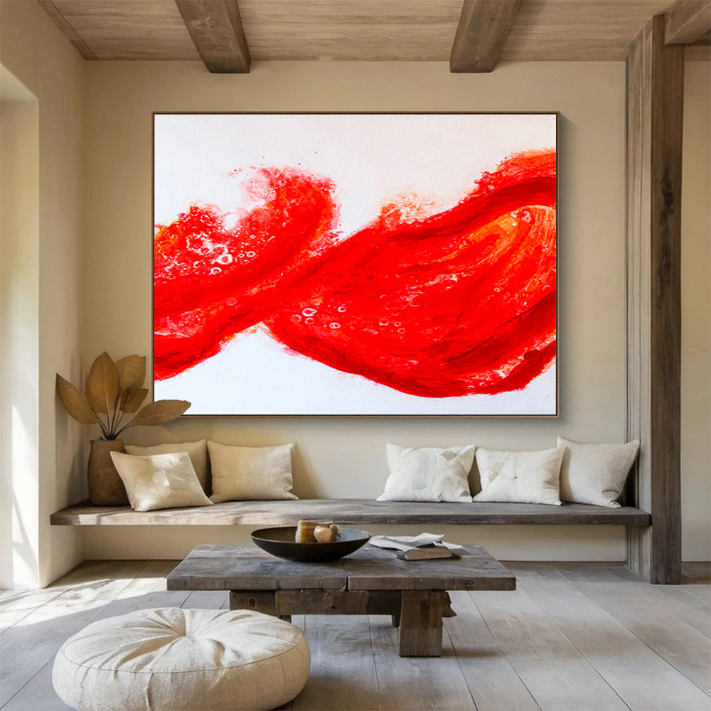 “Dynamic Red Abstract Wave” Abstract Watercolor Painting On Canvas DKH569