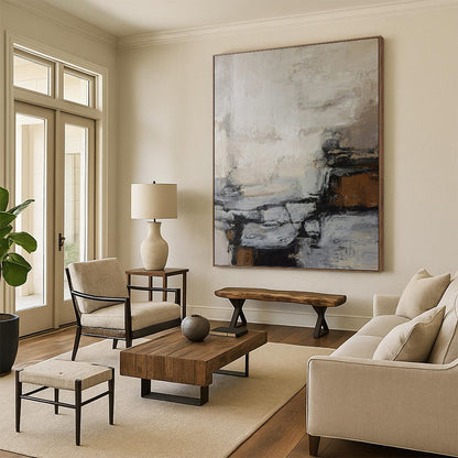 “Neutral Tonal Abstract” - Beige, Gray & Brown Expressionistic Painting On Canvas DKH1007