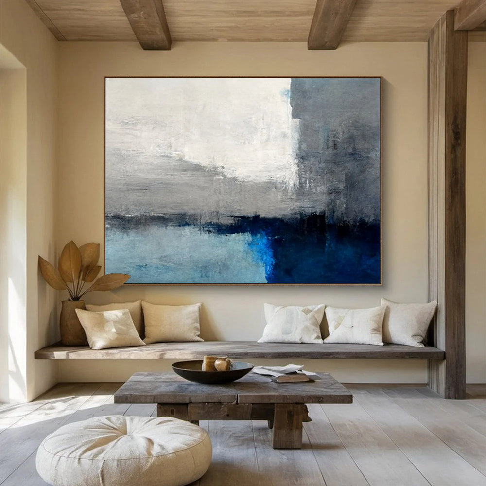 “Gray - Blue Abstract Horizon” Abstract Painting On Canvas DLZ074