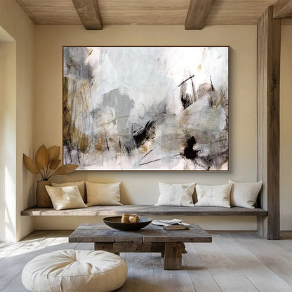 “Ethereal Gray and Brown Abstract” Mixed - media Abstract Painting On Canvas DLZ135