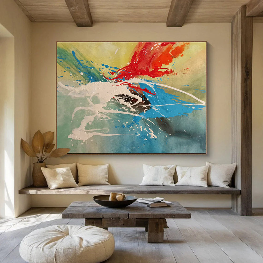“Splattered Color Burst” - Energetic Abstract Painting On Canvas DKH843