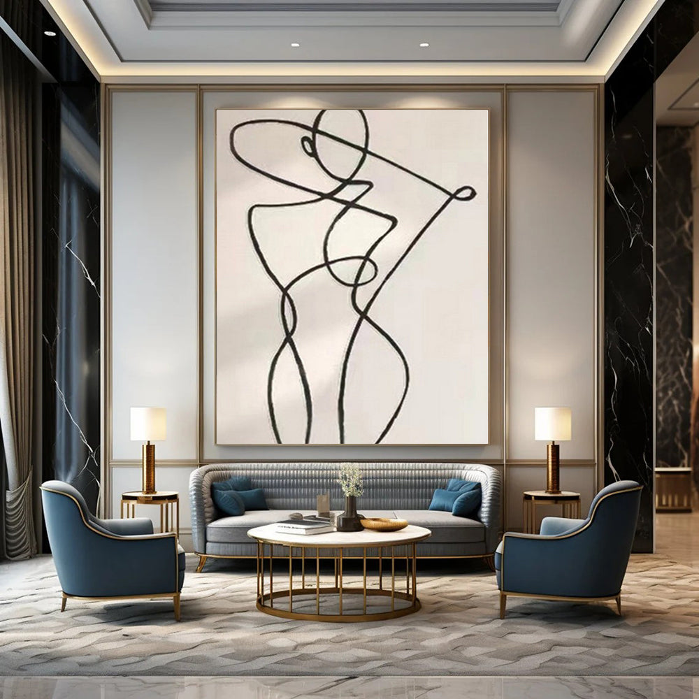 “Black Line Abstract Figure” – Linear Abstract Art CT1148