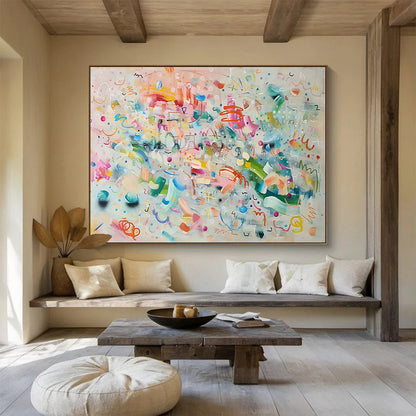 Whimsical Abstract Doodles - Colorful Marks and Playful Symbols Painting On Canvas DKH059