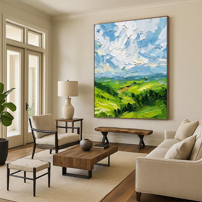 “Impasto Greenery” - Textured Green Landscape with Impasto Technique Painting On Canvas DKH1557