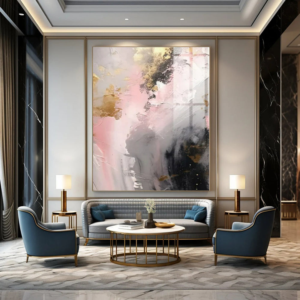 Blush & Gold Dreamscape - Abstract Impasto Acrylic CT1245