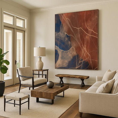 “Blue - Brown Line Abstract” - Minimalist Abstract Painting On Canvas DTP120