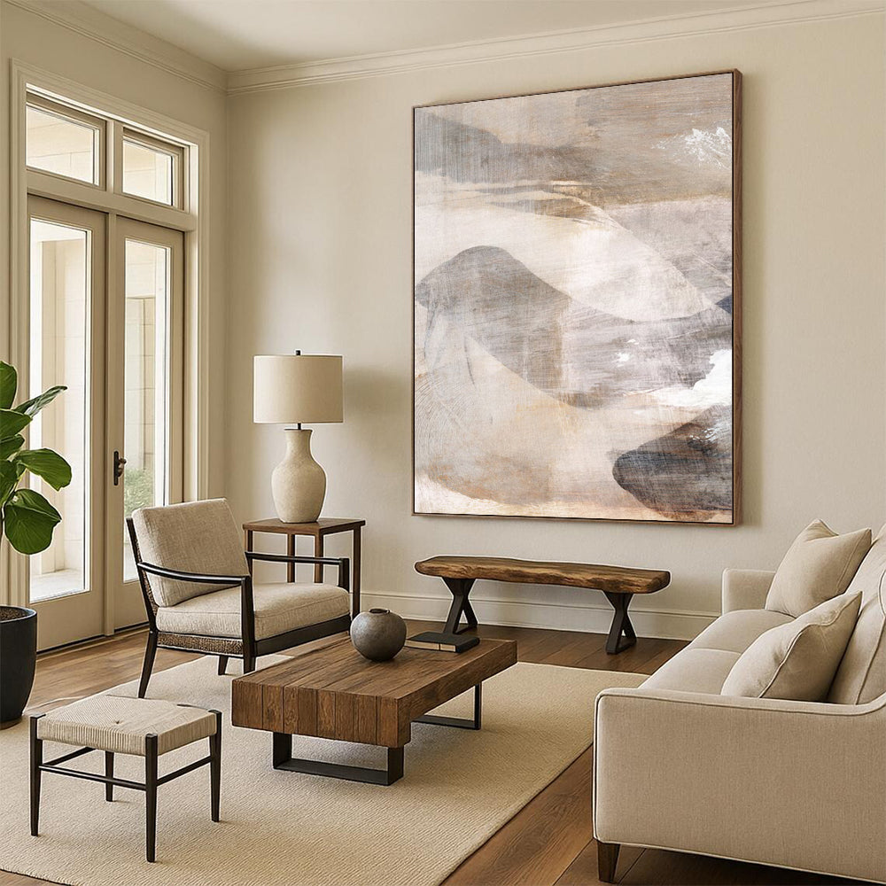 “Neutral Abstract Landscapes” - Brown, White, and Gray Abstract Painting On Canvas DTP210
