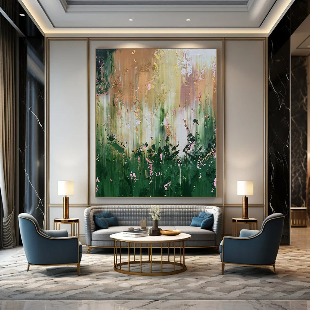 Green - Gold Abstract Garden - Abstract Landscape Acrylic Painting CT1403