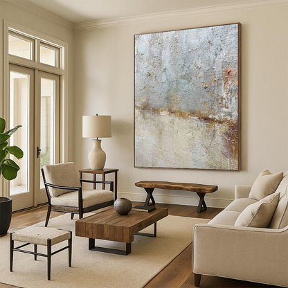 “Rustic Textures” - Gray & Brown Weathered Surface Painting On Canvas DKH1508