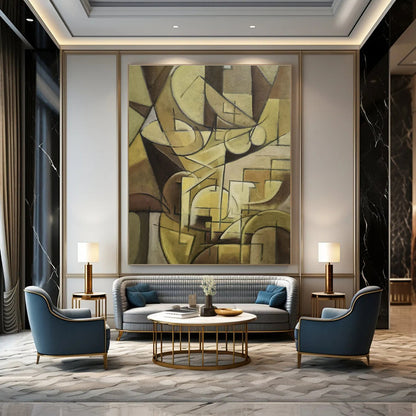Brown Geometric Cubism - Cubist Abstract Oil Painting CT1430