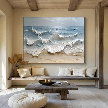 “Impasto Waves Crashing on Shore” - Dynamic Seascape Painting On Canvas DKH796