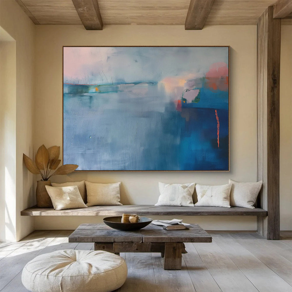 “Cool Blue Abstract Horizons” Abstract Acrylic Painting On Canvas DKH477