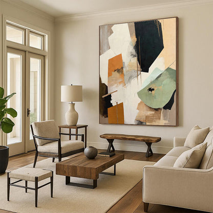 Earth - Toned Geometric Collage, “Urban Textures” - Mixed - Media Abstract Painting CT0756