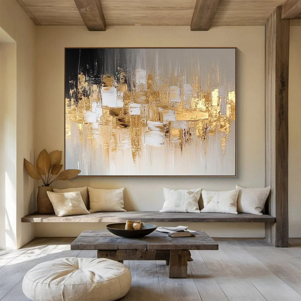 “Gold - Grey Urban Abstraction” Abstract Cityscape Painting On Canvas DKH528