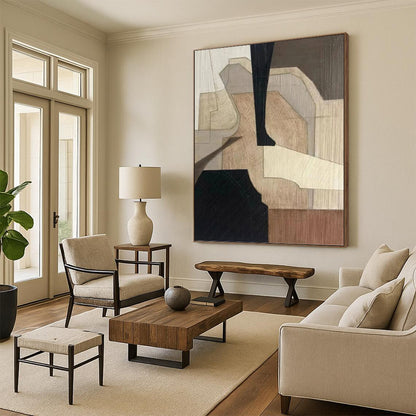 “Wood - Textured Geometric Abstraction” - Minimalist Abstract Painting On Canvas DKH1071