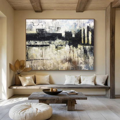 “Urban Grunge Abstract” - Gray, Black, White Textured Abstract Painting On Canvas DKH717