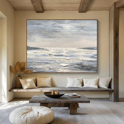 Monochromatic Seascape - Abstract Seascape Painting On Canvas DKH630