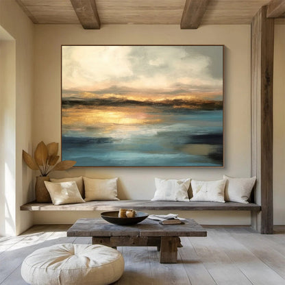 “Golden Sunset Reflection” Abstract Landscape Painting On Canvas DKH340