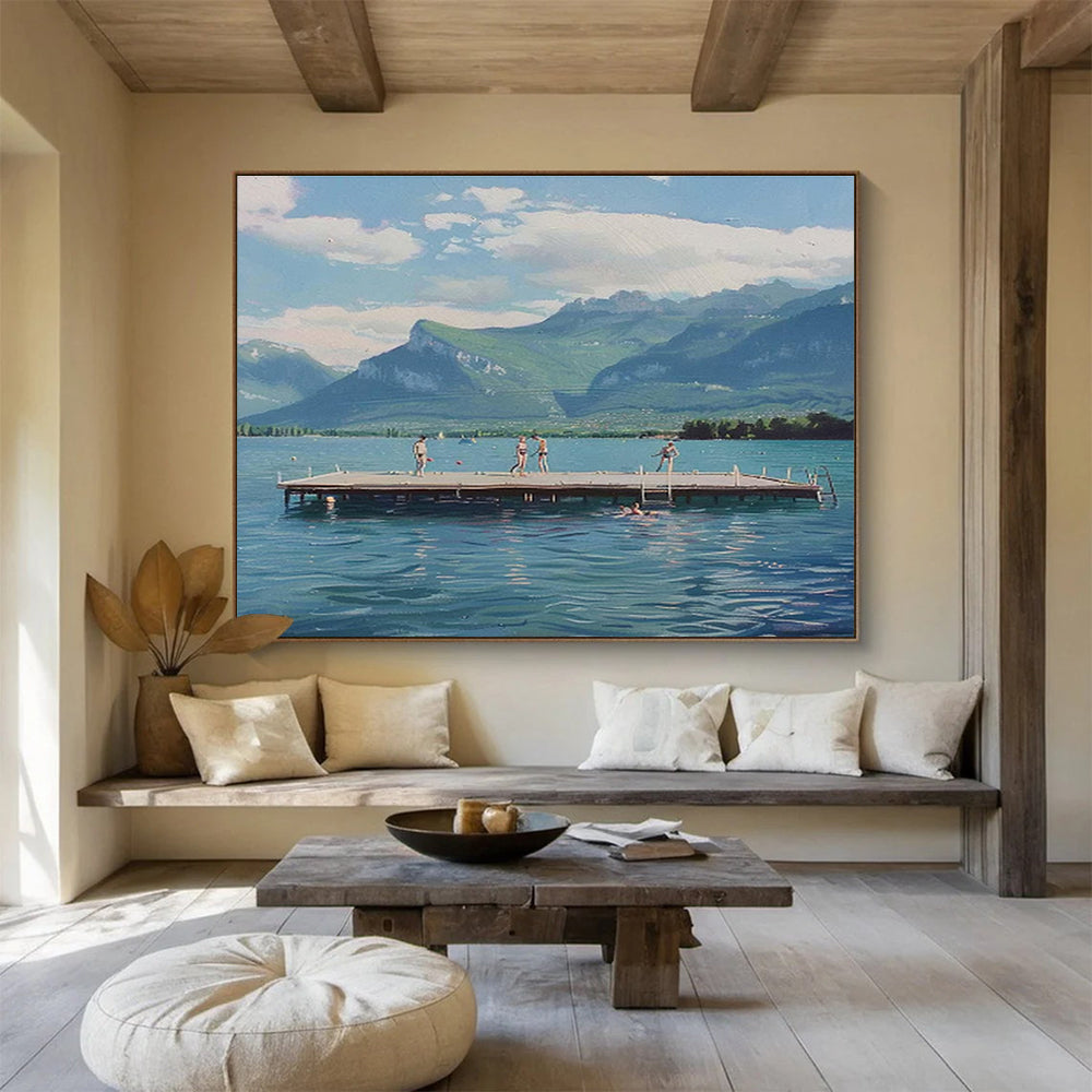Realistic Landscape “Lakeside Leisure” Painting On Canvas DKH093