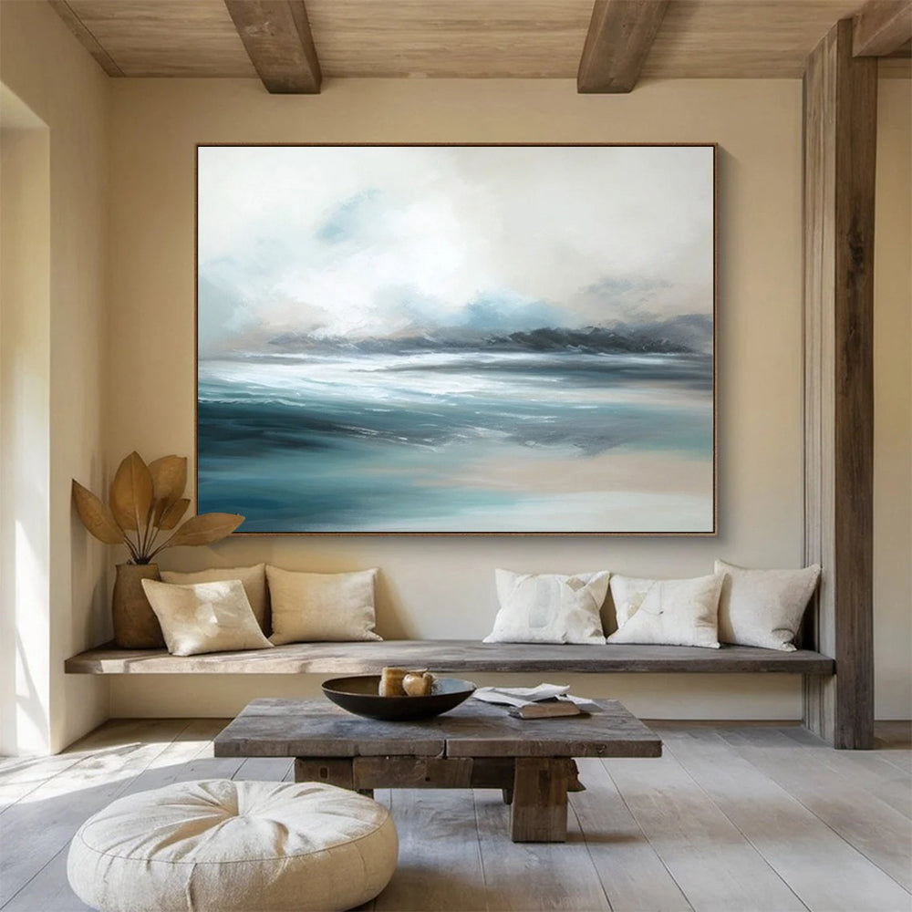 “Muted, Serene Sea ‘Calm Ocean Hues’” - Minimalist Seascape Painting On Canvas DLZ047
