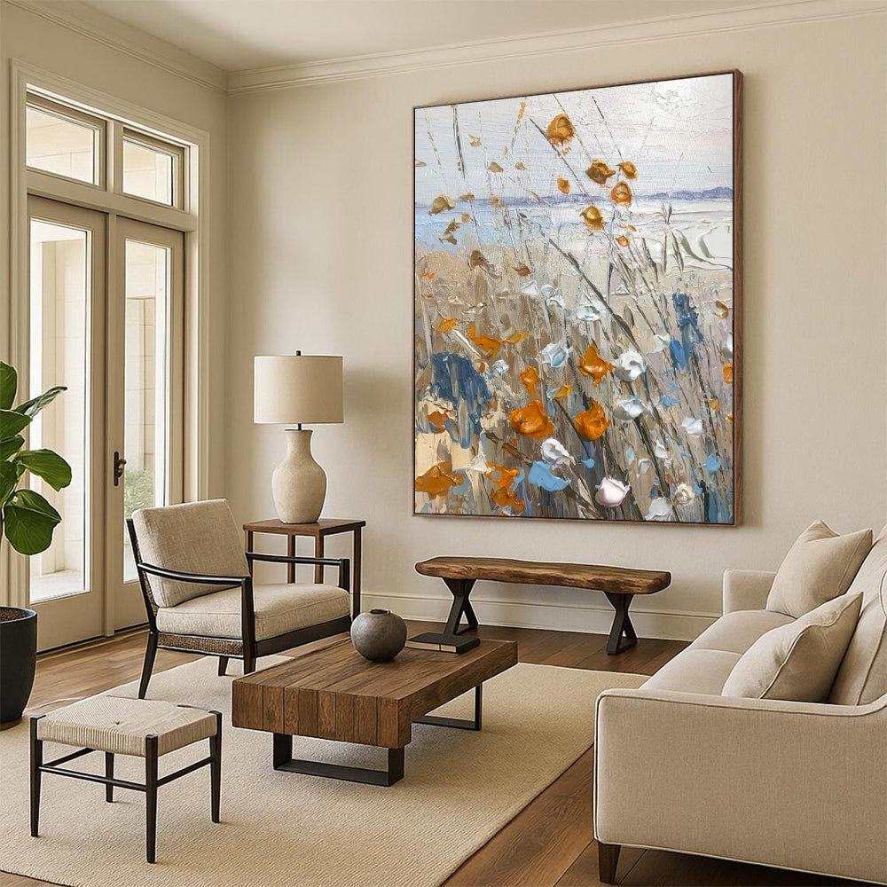 Textured Wildflowers, Coastal Background - "Seaside Blooms" - Impasto Landscape Painting CT1839