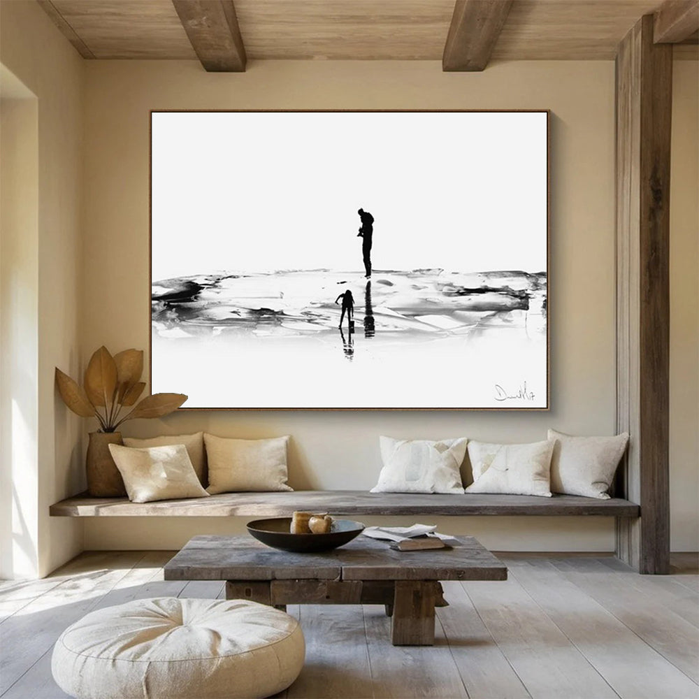 “Silhouette Beach Scene” Monochrome Landscape Painting On Canvas DLZ114