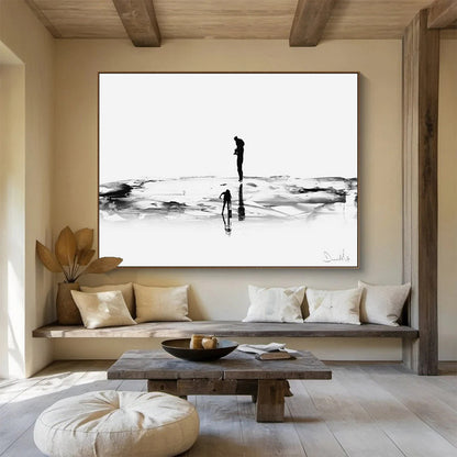 “Silhouette Beach Scene” Monochrome Landscape Painting On Canvas DLZ114