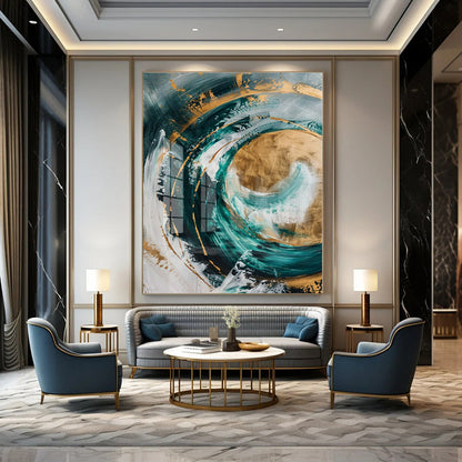 Teal & Gold Swirl: Reflective Abstraction - Abstract Metallic Acrylic CT1250
