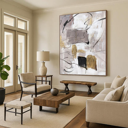 Neutral Abstract with Gold Accents - Minimalist Abstract Painting On Canvas DKH1285