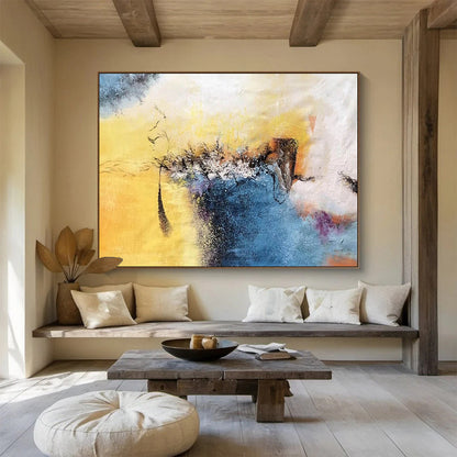 “Yellow - Blue Abstract Fusion” Abstract Expressionist Painting On Canvas DLZ156