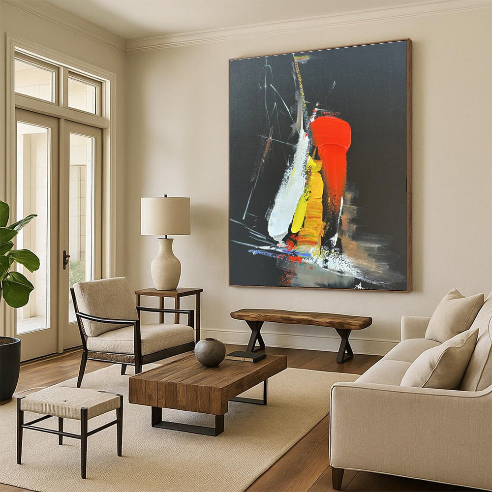 “Black - Red - Yellow - White Bold Strokes” ，Abstract Acrylic Painting CT0812