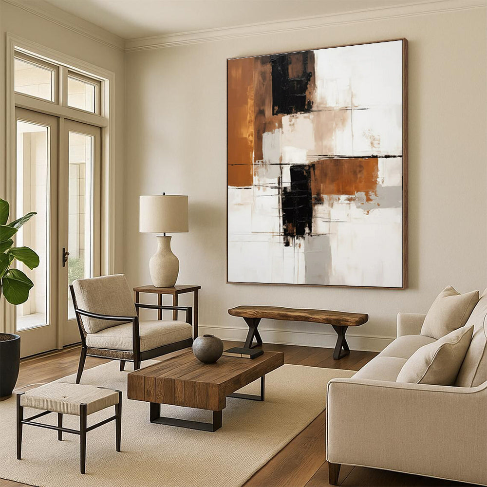 “White - Black - Brown Abstract Blocks” ，Abstract Acrylic Painting CT0836